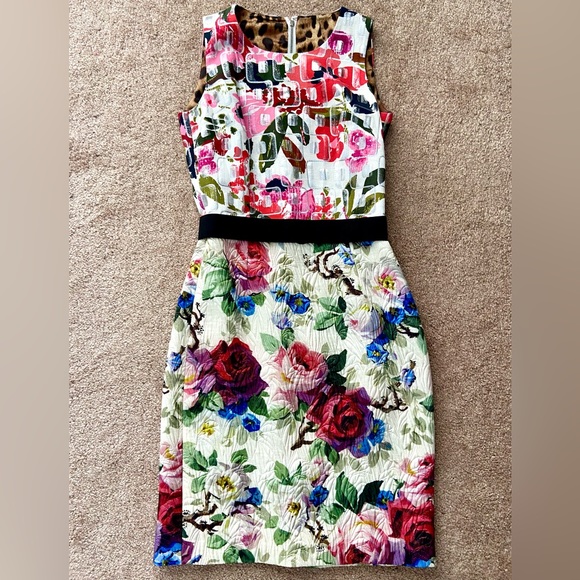 Dolce & Gabbana Floral Jacquard Sleeveless Wool Blend Silk Sheath Dress